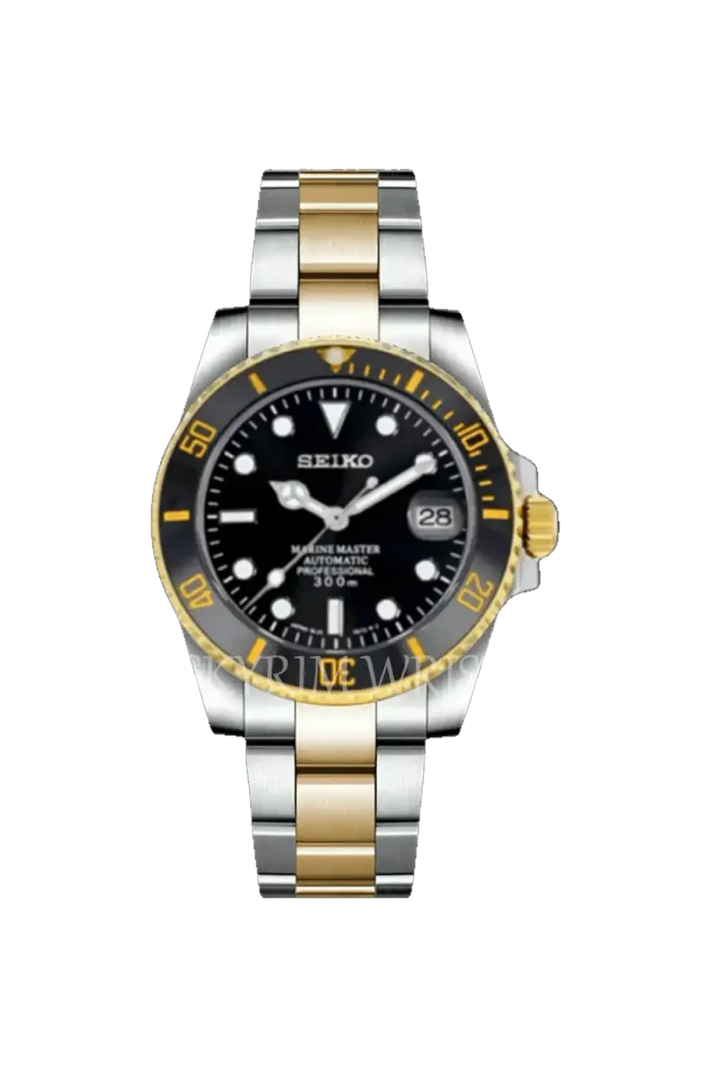 Relógio Seiko Mod Submariner Two-Tone Gold Black Preto