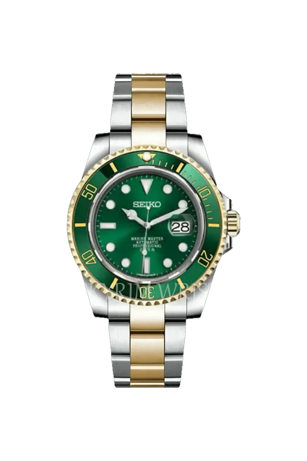 Relógio Seiko Mod Submariner Two-Tone Gold Green Verde