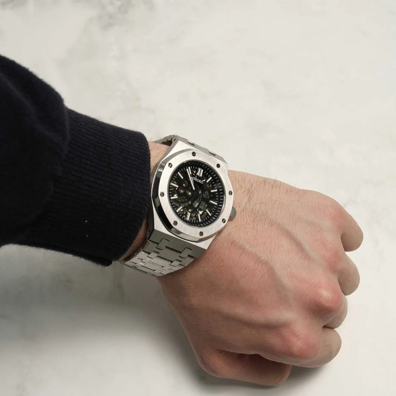 Relógio Seiko Mod Royal Oak Skeleton Black