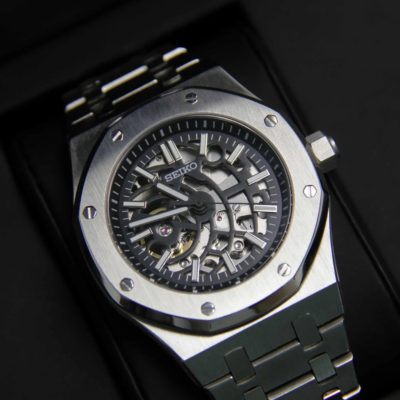 Relógio Seiko Mod Royal Oak Skeleton Black